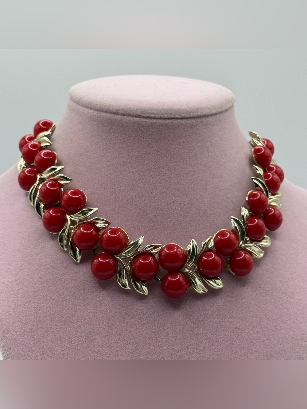 vintage Red plastic Berry Cluster Necklace